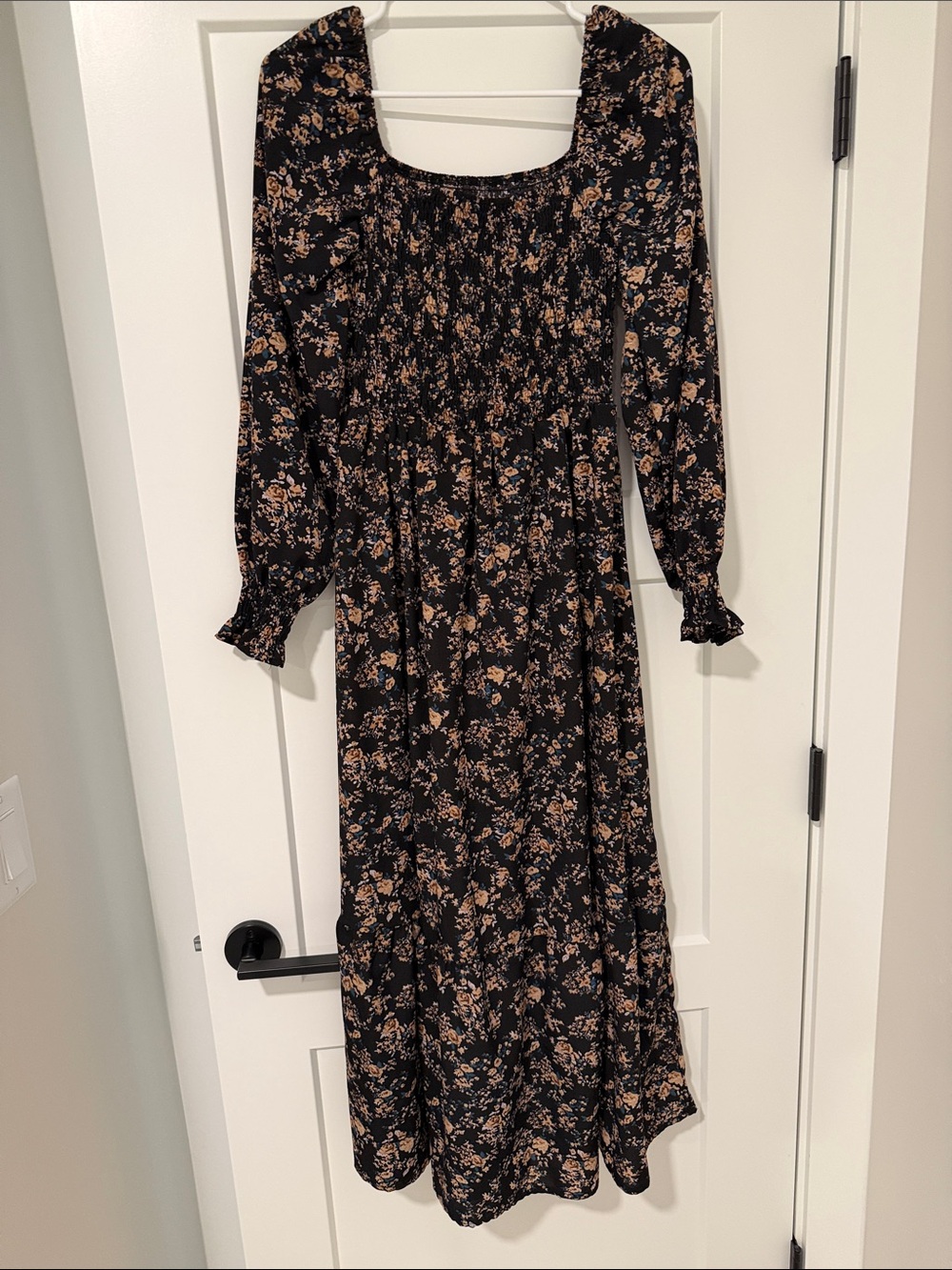 SHEIN Black Maxi Dress with Tan Floral Print